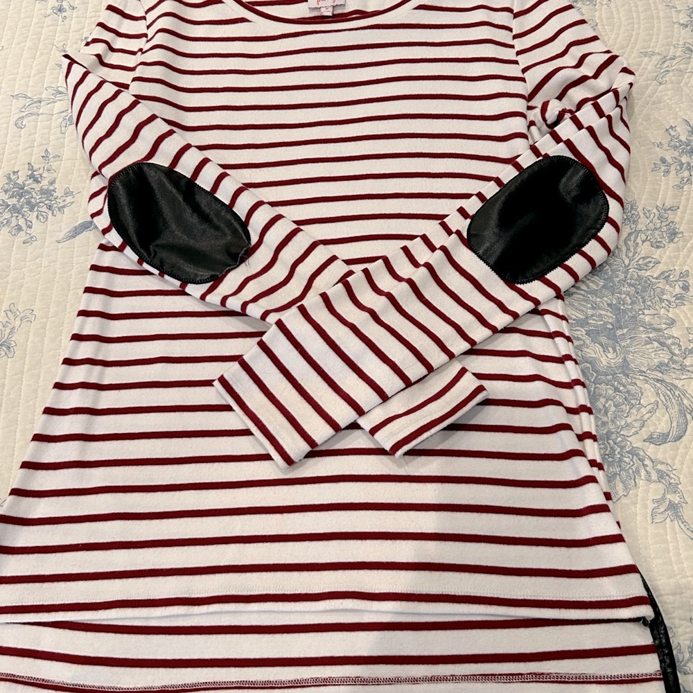 Striped Long Sleeve Top with black elbow patches.